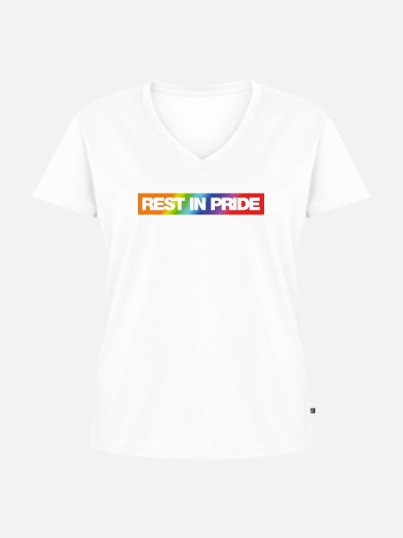 REST IN PRIDE (R.I.P.) Rainbow - Frauen Premium Bio T-Shirt mit V-Ausschnitt - Weiß