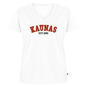 Kaunas Fondé en 2006 - T-shirt encolure en V Premium bio Femme - blanc - Devant - AI Model Female 172 dark (172cm)