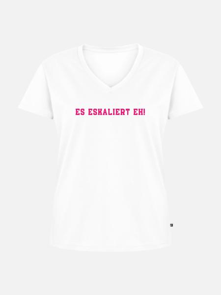Es eskaliert eh! - Frauen Premium Bio T-Shirt mit V-Ausschnitt - Weiß