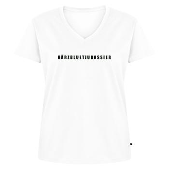 Härzbluetjurassier Kanton Jura - Frauen Premium Bio T-Shirt mit V-Ausschnitt - Weiß - Vorne - AI Model Female 172 dark (172cm)
