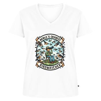 Le meilleur ornithologue du monde Okay Birdwatcher - T-shirt encolure en V Premium bio Femme - blanc - Devant - AI Model Female 172 dark (172cm)