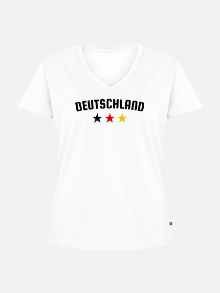 Deutschland 3 Sterne Design - Frauen Premium Bio T-Shirt mit V-Ausschnitt - Weiß