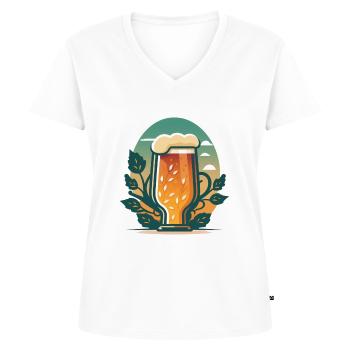Bierglas mit Hopfen - Frauen Premium Bio T-Shirt mit V-Ausschnitt - Weiß - Vorne - AI Model Female 172 dark (172cm)