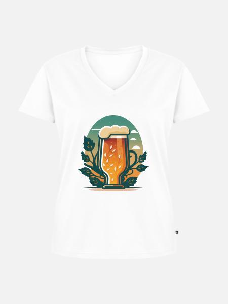 Bierglas mit Hopfen - Frauen Premium Bio T-Shirt mit V-Ausschnitt - Weiß