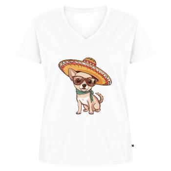 Chihuahua Hund Lustig Sombrero - Frauen Premium Bio T-Shirt mit V-Ausschnitt - Weiß - Vorne - AI Model Female 172 dark (172cm)