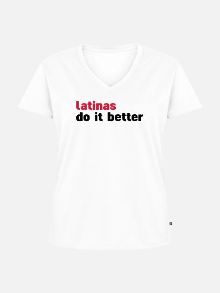 latinas do it better - Frauen Premium Bio T-Shirt mit V-Ausschnitt - Weiß
