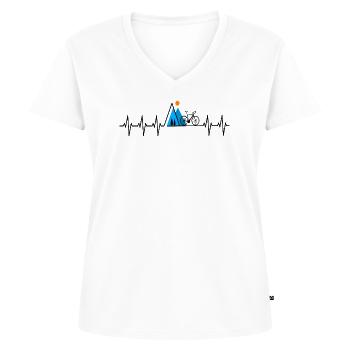 Fahrrad Berg Herzschlag Mtb - Frauen Premium Bio T-Shirt mit V-Ausschnitt - Weiß - Vorne - AI Model Female 172 dark (172cm)