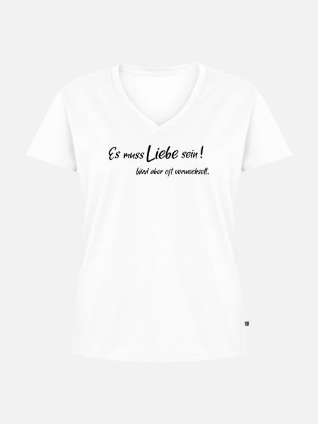 Es muss liebe sein - Frauen Premium Bio T-Shirt mit V-Ausschnitt - Weiß