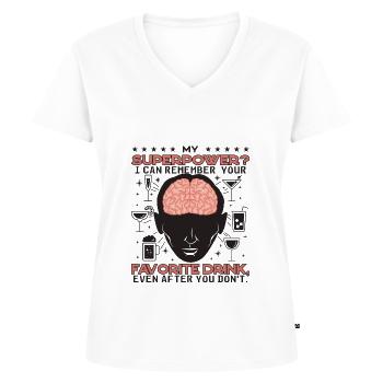 Boisson préférée - T-shirt encolure en V Premium bio Femme - blanc - Devant - AI Model Female 172 dark (172cm)