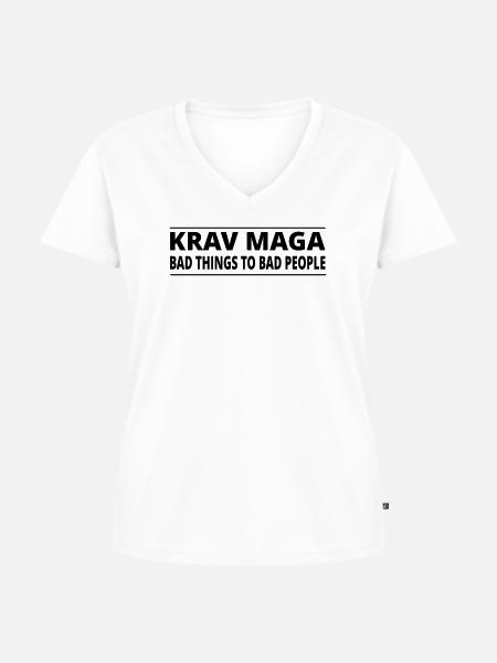 KravMaga | BAD THINGS - Frauen Premium Bio T-Shirt mit V-Ausschnitt - Weiß