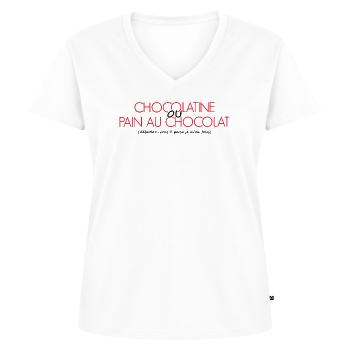 Chocolatine oder Schokoladenbrot perso ist mir egal - Frauen Premium Bio T-Shirt mit V-Ausschnitt - Weiß - Vorne - AI Model Female 172 dark (172cm)