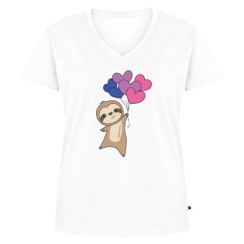 Bi Flag Gay Pride LGBTQ Herzen Faultier - Frauen Premium Bio T-Shirt mit V-Ausschnitt - Weiß - Vorne - AI Model Female 172 dark (172cm)