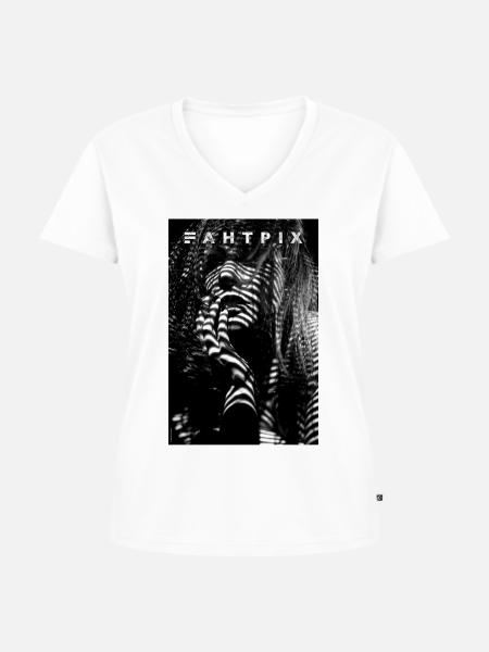 Shadow Stripes - Frauen Premium Bio T-Shirt mit V-Ausschnitt - Weiß