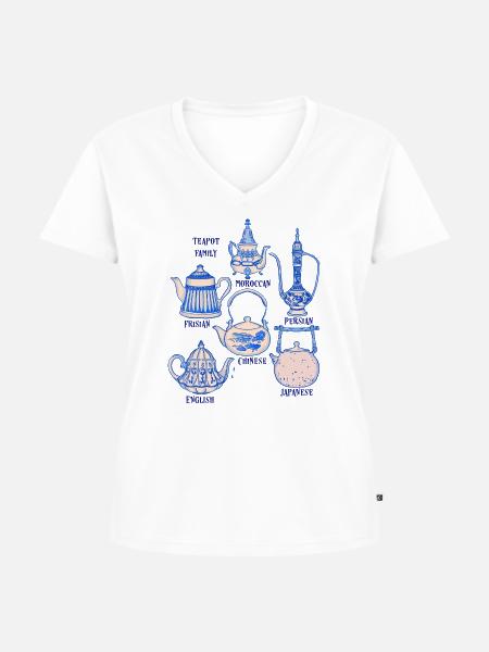 Weltkulturen Teekannen - Frauen Premium Bio T-Shirt mit V-Ausschnitt - Weiß