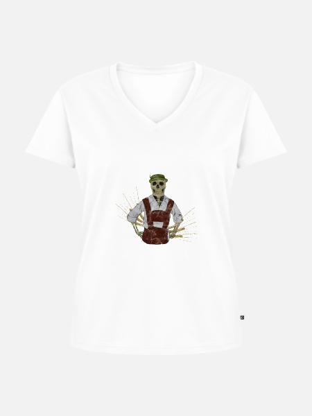 Tracht Skelett - Frauen Premium Bio T-Shirt mit V-Ausschnitt - Weiß