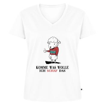 schaf motivation "komme was wolle" - Frauen Premium Bio T-Shirt mit V-Ausschnitt - Weiß - Vorne - AI Model Female 172 dark (172cm)