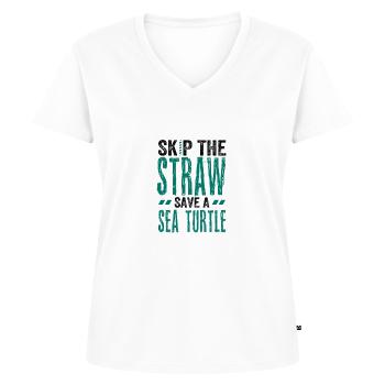 Meeresschutzgeschenk Überspringen Sie einen Strohhalm Retten Sie ein Meer - Frauen Premium Bio T-Shirt mit V-Ausschnitt - Weiß - Vorne - AI Model Female 172 dark (172cm)