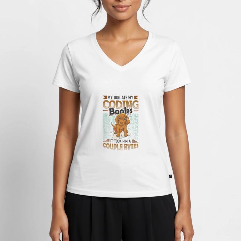 Hund Bytes Code Computer Witz Programmierung Frauen Premium Bio T-Shirt mit V-Ausschnitt
