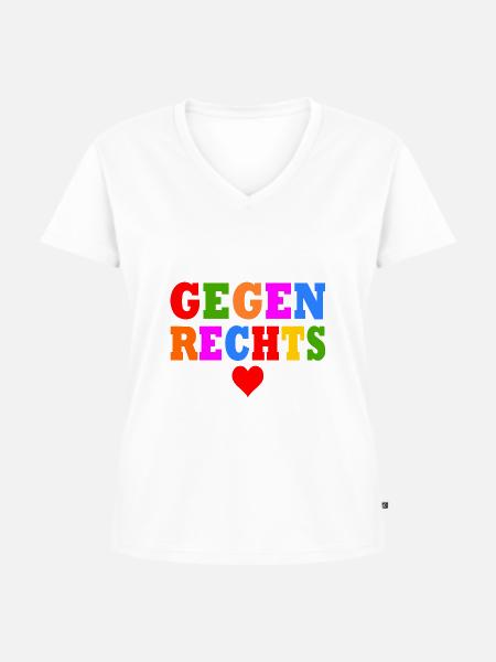 Gegen rechts - Frauen Premium Bio T-Shirt mit V-Ausschnitt - Weiß