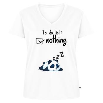 The list of things to do: nothing. Sleeping panda - Women's Premium Organic V-neck T-shirt - white - Front - AI Model Female 172 dark (172cm)