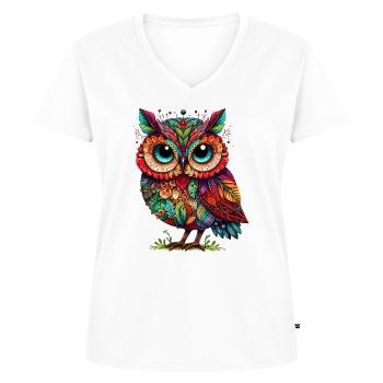 Eule - Frauen Premium Bio T-Shirt mit V-Ausschnitt - Weiß - Vorne - AI Model Female 172 dark (172cm)
