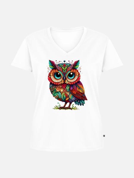 Eule - Frauen Premium Bio T-Shirt mit V-Ausschnitt - Weiß