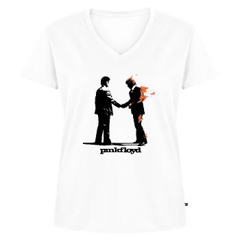 Pink Floyd Album Cover Und Logo - Frauen Premium Bio T-Shirt mit V-Ausschnitt - Weiß - Vorne - AI Model Female 172 dark (172cm)