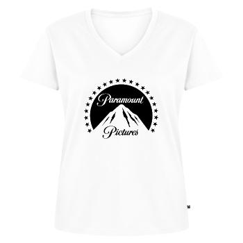 Paramount Pictures Logo Noir Avec Montagne - T-shirt encolure en V Premium bio Femme - blanc - Devant - AI Model Female 172 dark (172cm)