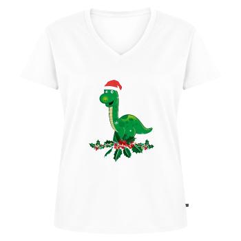 Brontosaurus Dino Geschenk - Frauen Premium Bio T-Shirt mit V-Ausschnitt - Weiß - Vorne - AI Model Female 172 dark (172cm)