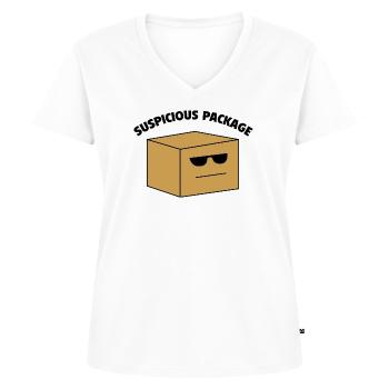 Suspicious Package - Women's Premium Organic V-neck T-shirt - white - Front - AI Model Female 172 dark (172cm)