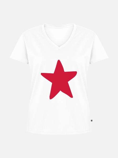 Roter Stern, Red Star - Frauen Premium Bio T-Shirt mit V-Ausschnitt - Weiß