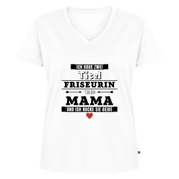 Ich habe zwei Titel Friseurin und Mama - Frauen Premium Bio T-Shirt mit V-Ausschnitt - Weiß - Vorne - AI Model Female 172 dark (172cm)