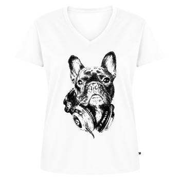DJ Frenchie - Frauen Premium Bio T-Shirt mit V-Ausschnitt - Weiß - Vorne - AI Model Female 172 dark (172cm)