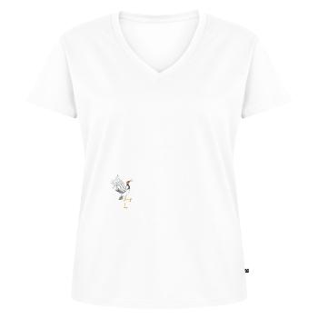 Kranich - Frauen Premium Bio T-Shirt mit V-Ausschnitt - Weiß - Vorne - AI Model Female 172 dark (172cm)