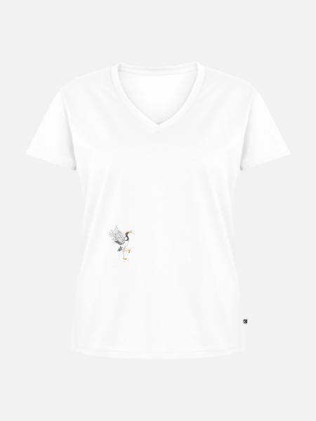 Kranich - Frauen Premium Bio T-Shirt mit V-Ausschnitt - Weiß