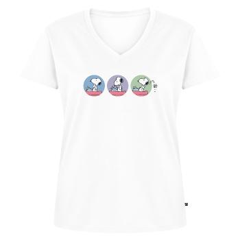 Peanuts Snoopy Autor - Frauen Premium Bio T-Shirt mit V-Ausschnitt - Weiß - Vorne - AI Model Female 172 dark (172cm)