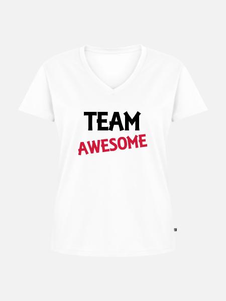 Team Awesome - Frauen Premium Bio T-Shirt mit V-Ausschnitt - Weiß