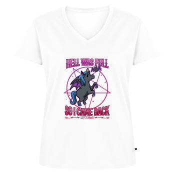 L’enfer était plein alors je suis revenu - Lifeerror - T-shirt encolure en V Premium bio Femme - blanc - Devant - AI Model Female 172 dark (172cm)