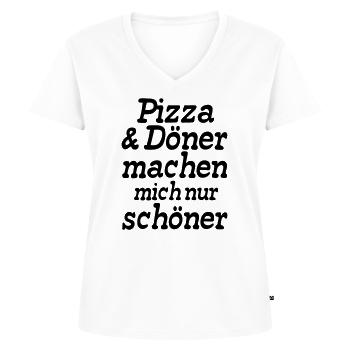 Pizza und Döner Fast Food Fun lustig Geschenk - Frauen Premium Bio T-Shirt mit V-Ausschnitt - Weiß - Vorne - AI Model Female 172 dark (172cm)