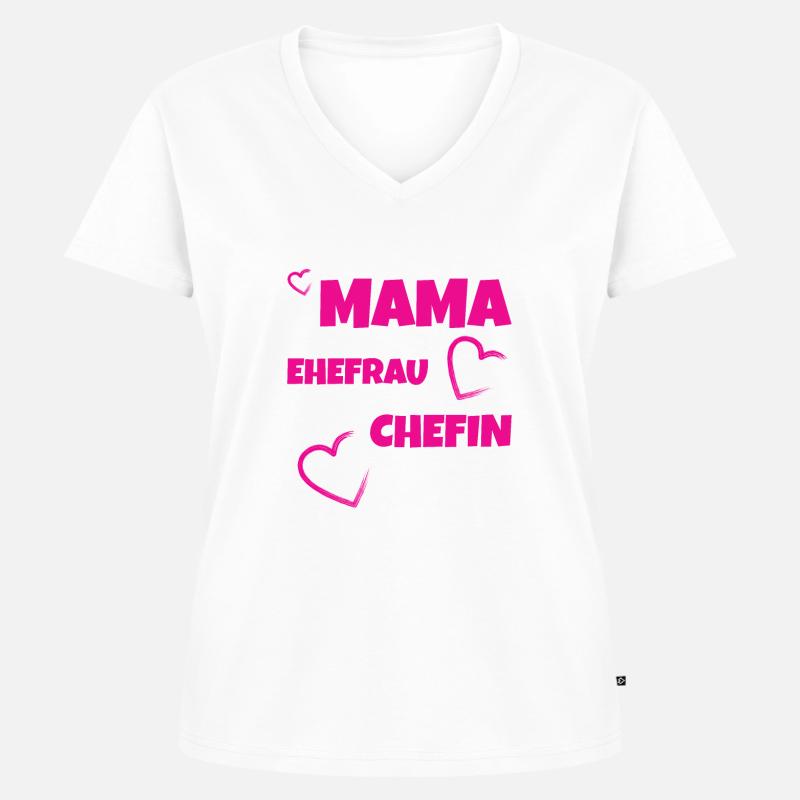 Mama Ehefrau Chefin - Frauen Premium Bio T-Shirt mit V-Ausschnitt - Weiß