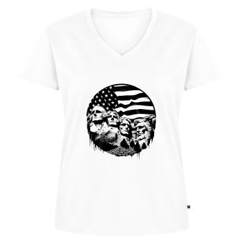 Mount Rushmore USA flag street art stencil - Frauen Premium Bio T-Shirt mit V-Ausschnitt - Weiß - Vorne - AI Model Female 172 dark (172cm)