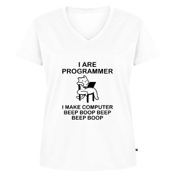 i are Programmer i make computer beep boop - Frauen Premium Bio T-Shirt mit V-Ausschnitt - Weiß - Vorne - AI Model Female 172 dark (172cm)