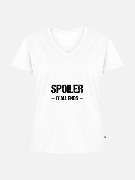 Spoiler - it all ends - Frauen Premium Bio T-Shirt mit V-Ausschnitt - Weiß