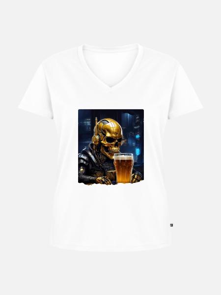 Bier Skull 0.2 - Frauen Premium Bio T-Shirt mit V-Ausschnitt - Weiß
