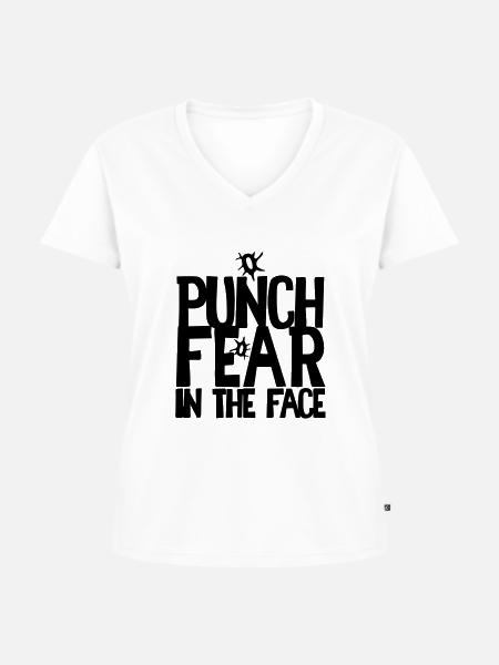 PUNCH FEAR im Gesicht - Frauen Premium Bio T-Shirt mit V-Ausschnitt - Weiß