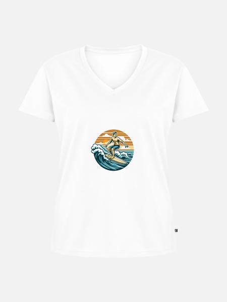 Wellenreiten mit dem Surfboard - Frauen Premium Bio T-Shirt mit V-Ausschnitt - Weiß