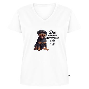 mit dem Rottweiler geht - Hunderasse Rottweiler - Frauen Premium Bio T-Shirt mit V-Ausschnitt - Weiß - Vorne - AI Model Female 172 dark (172cm)