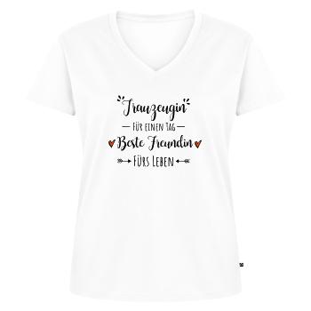 Trauzeugin Beste Freundin Dankeschön Geschenk - Frauen Premium Bio T-Shirt mit V-Ausschnitt - Weiß - Vorne - AI Model Female 172 dark (172cm)