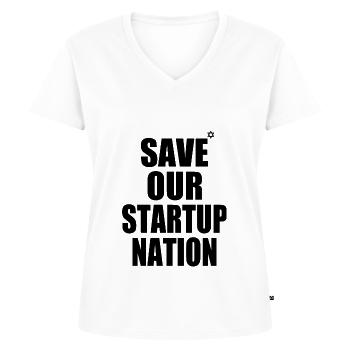 save our startup nation - Frauen Premium Bio T-Shirt mit V-Ausschnitt - Weiß - Vorne - AI Model Female 172 dark (172cm)
