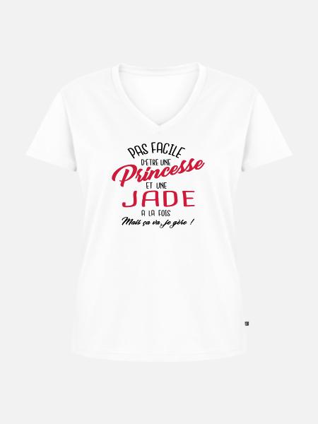 Princesse et Jade - T-shirt encolure en V Premium bio Femme - blanc